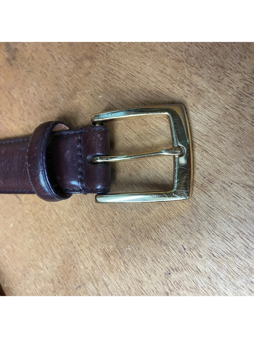 Brooks Brothers 346 Brown Genuine Leather Belt Mens Size 38/95 Gold Buckle